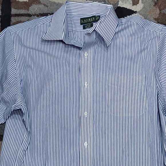 Lauren Ralph Lauren Dress Shirt Men's Size 17.5  36/37 Blue Striped Classic Fit - Picture 7 of 10